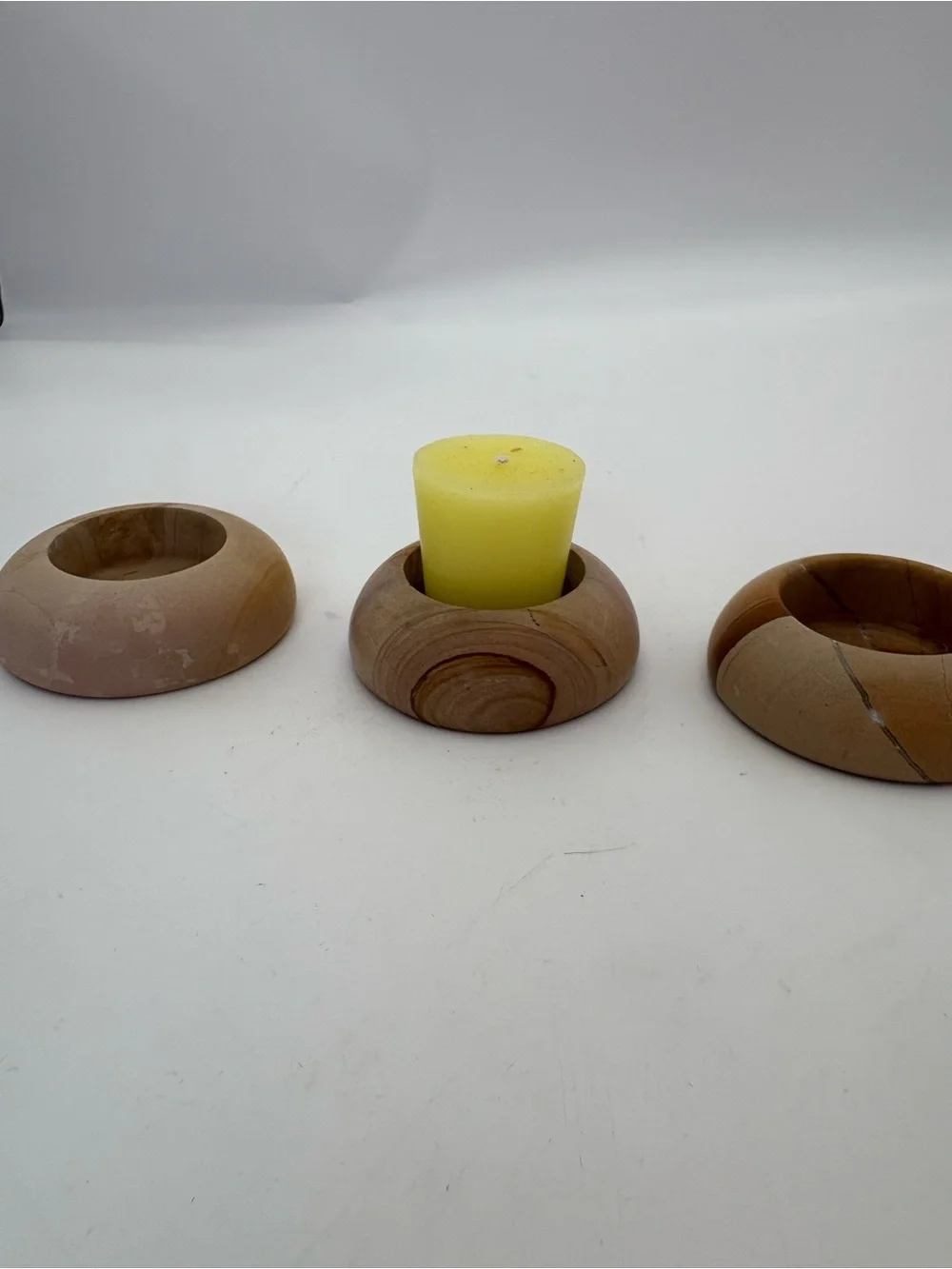 Gorgeous Stone Candle Or Paperweight Holders - Set of 3 - Natural Light Brown